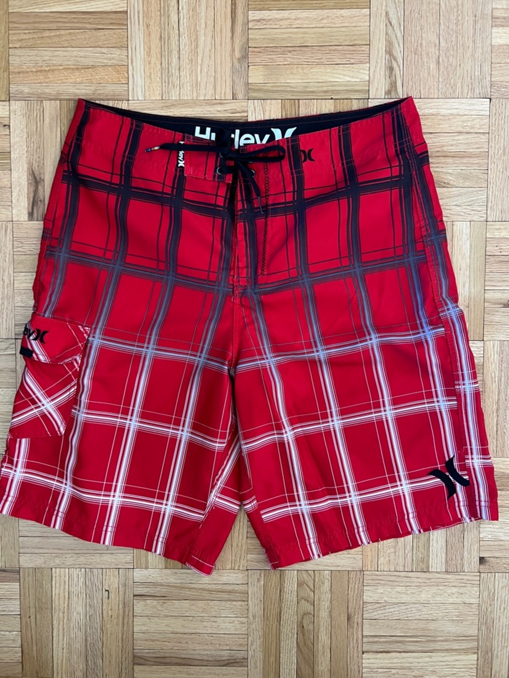 Hurley Red Plaid Men's Swim Boardshorts